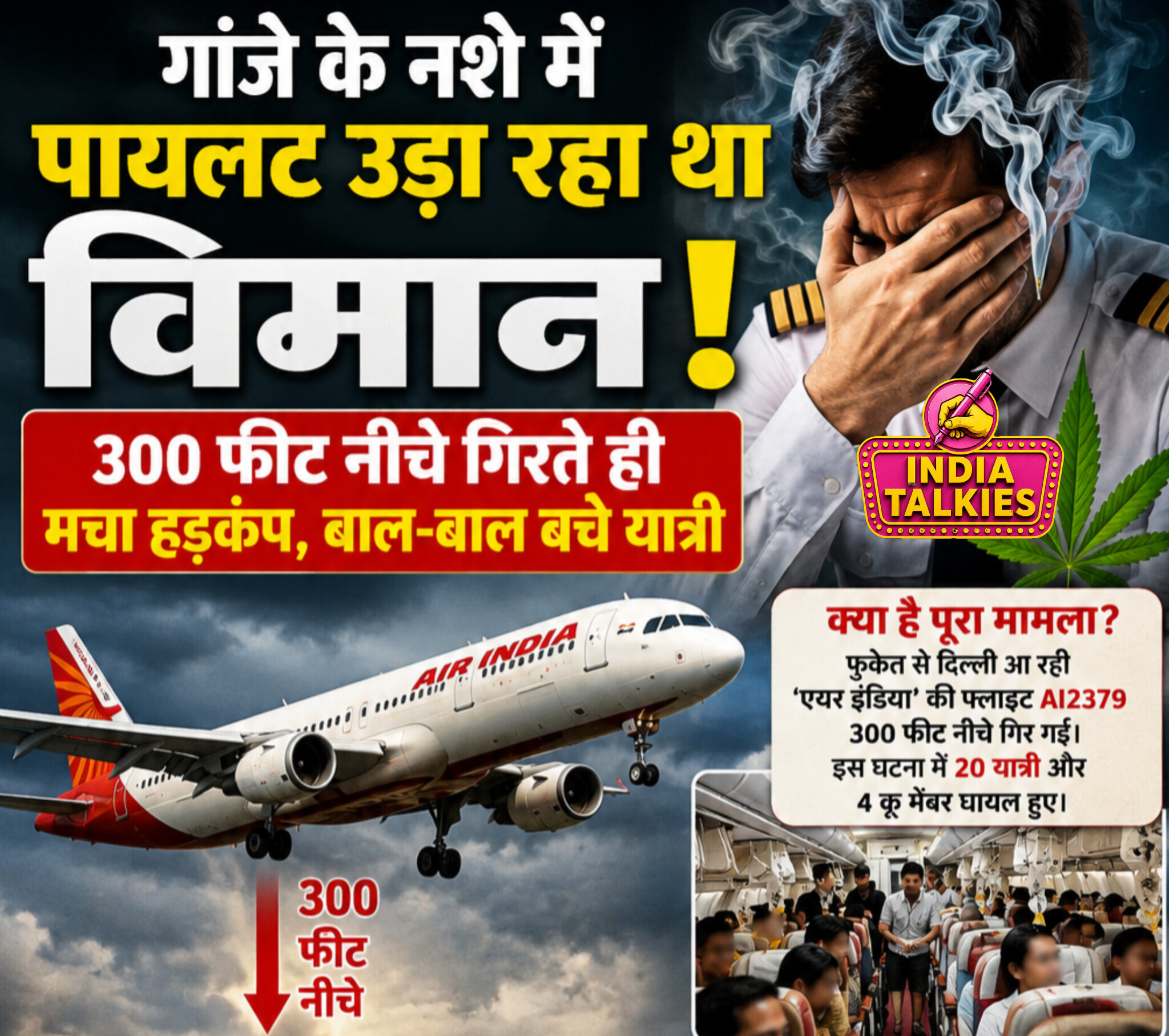 गांजे के नशे में पायलट उड़ा रहा था विमान! 300 फीट नीचे गिरते ही मचा हड़कंप, बाल-बाल बचे यात्री